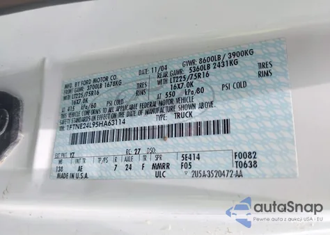 2005 Ford E-250 Commercial/Recreational z USA, uszkodzony, nr VIN 1FTNE24L95HA63114